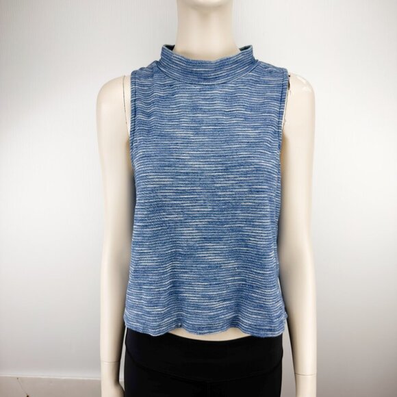 ANTHROPOLOGIE Postmark Large Indigo Blue White Striped Mock Neck Tank Top M - Picture 2 of 7